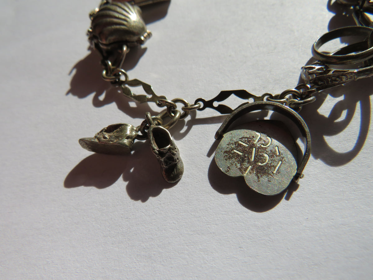 Vintage Silver Charm Bracelet With 6 Charms