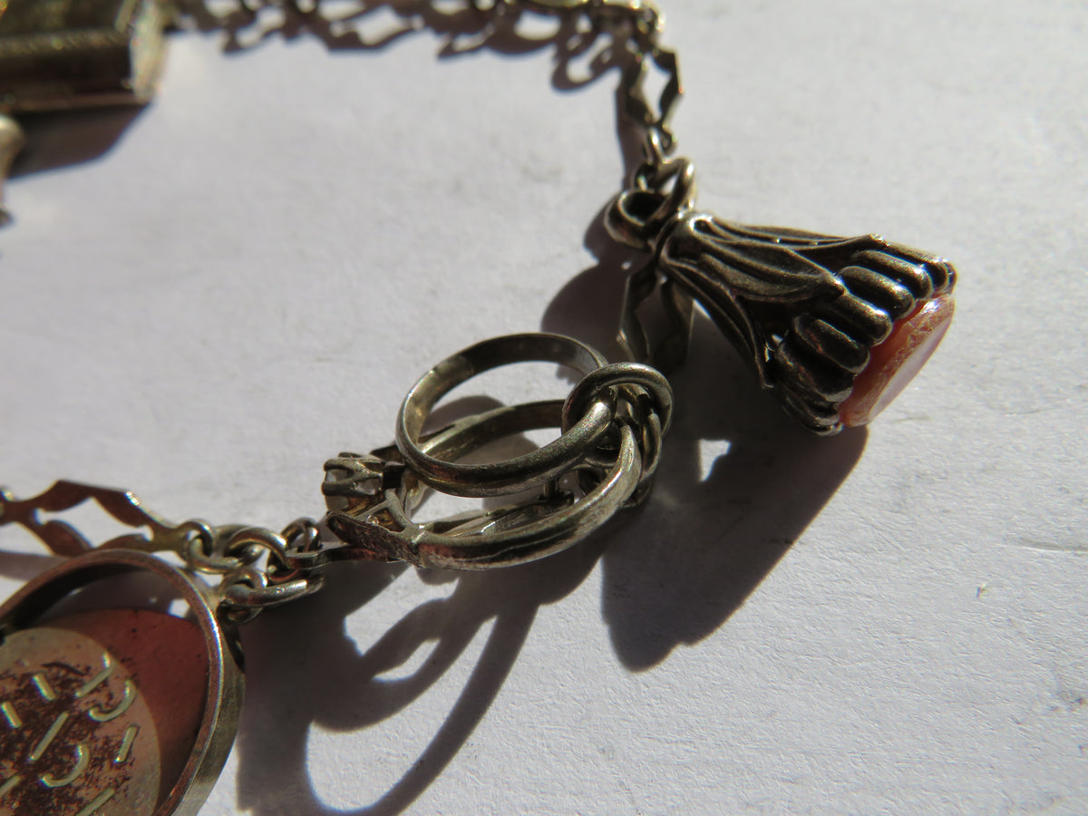 Vintage Silver Charm Bracelet With 6 Charms