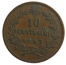 Load image into Gallery viewer, 1863 Italy 10 Centesimi Coin
