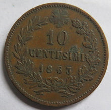 Load image into Gallery viewer, 1863 Italy 10 Centesimi Coin
