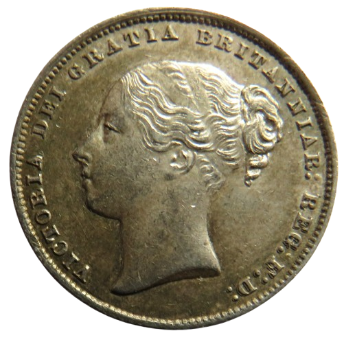 1866 Queen Victoria Young Head Silver Shilling Coin In High Grade