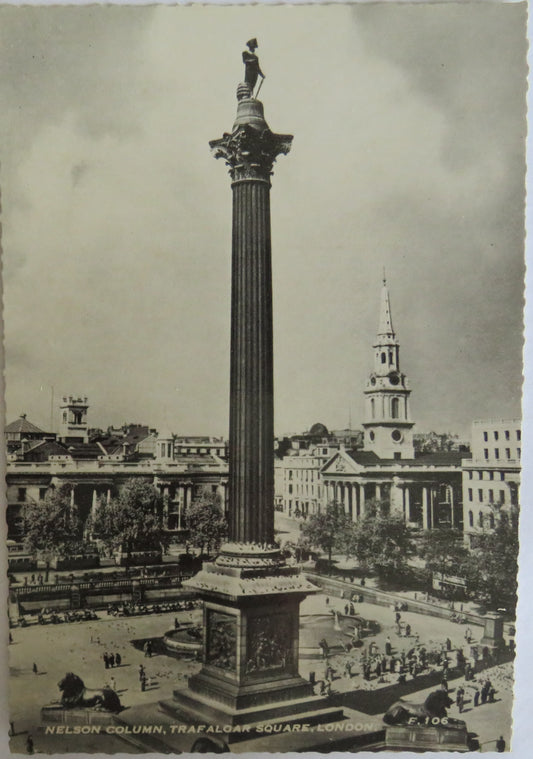 Vintage Postcard of Nelson Column, Trafalgar Square, London