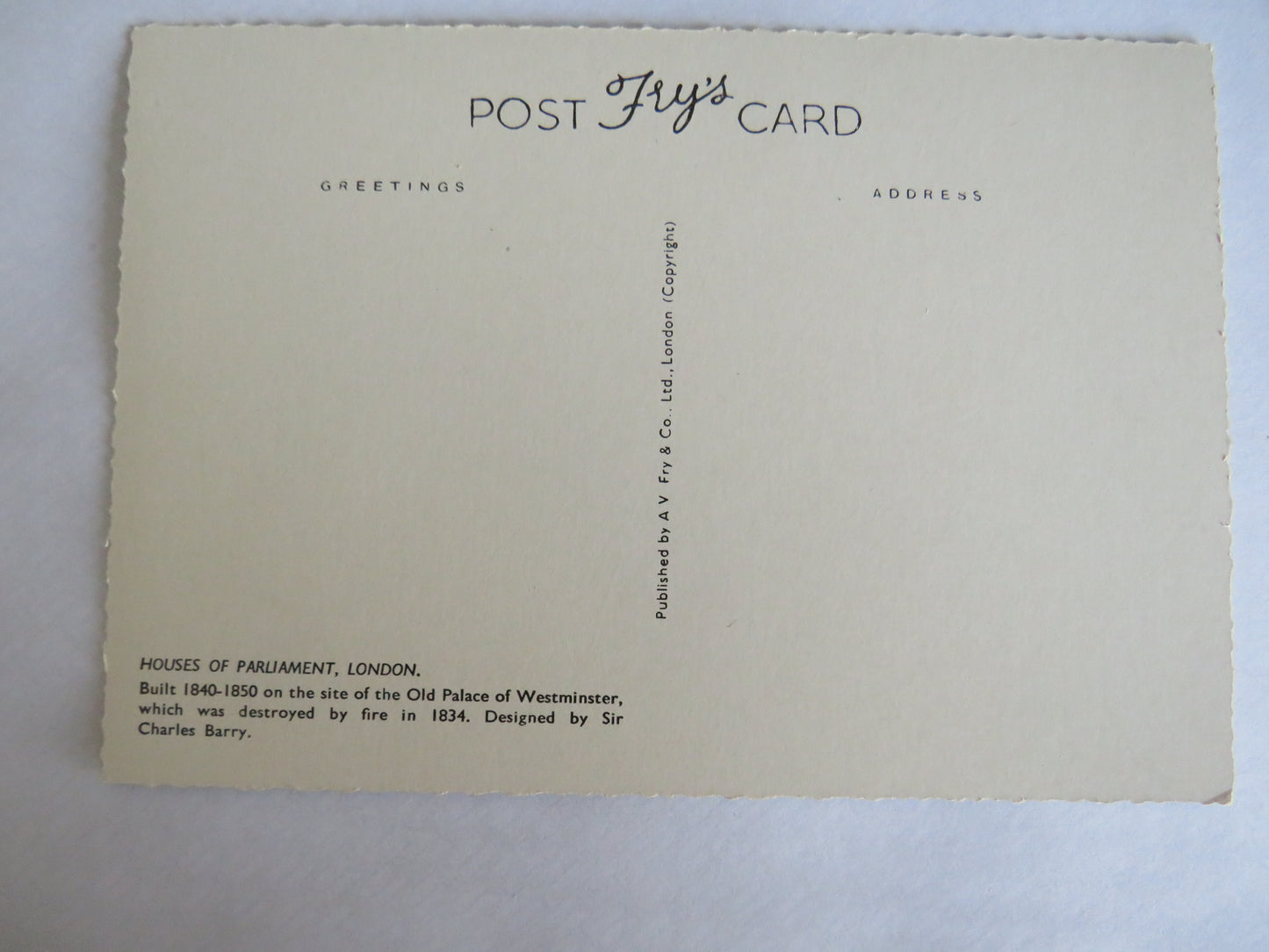 Vintage Postcard of Houses of Parliament, London