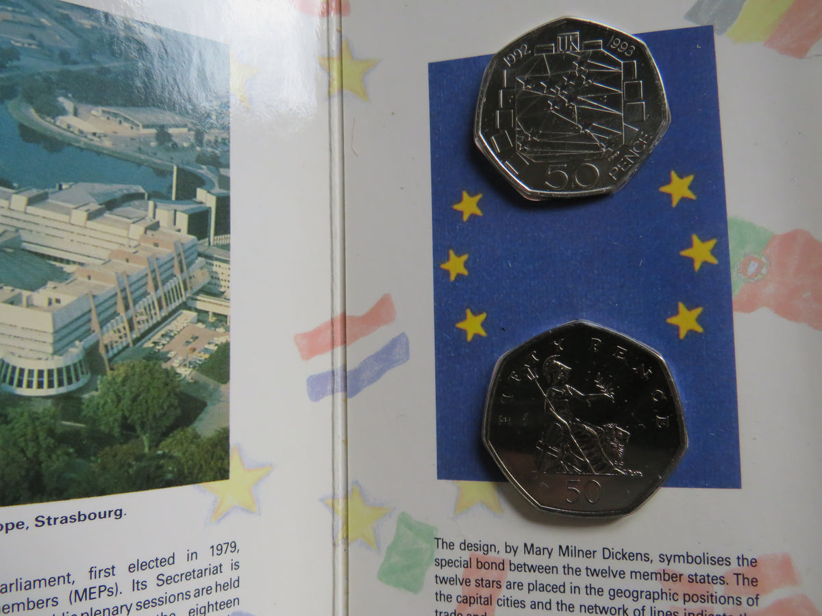 1992-1993 EEC Europe Commemorative Fifty Pence Coin Issue Pack