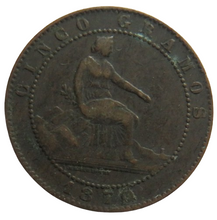 Load image into Gallery viewer, 1870 Spain 5 Centimos Coin
