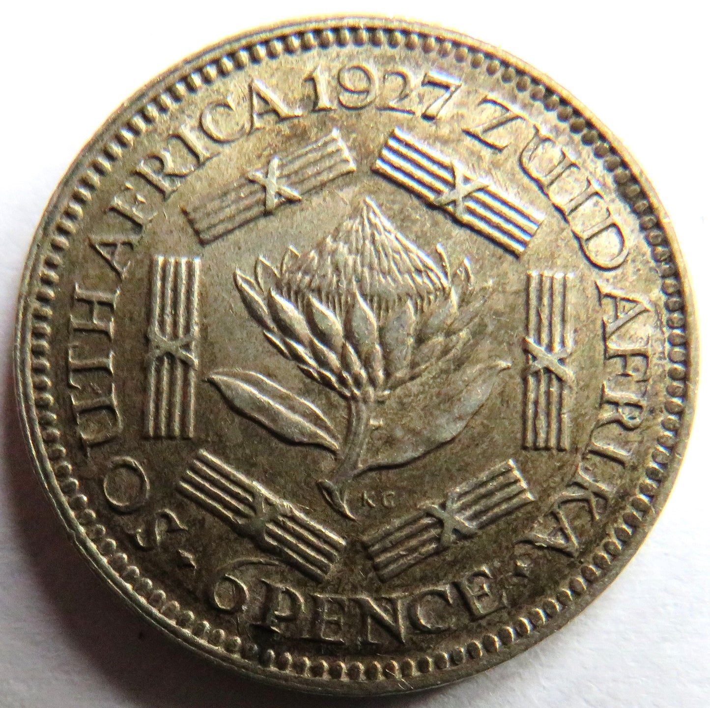 1927 King George V South Africa Silver Sixpence Coin