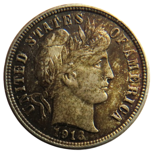 1913 USA Silver Barber Dime Coin In Higher Grade