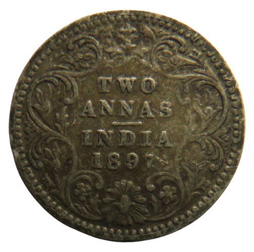 1897 Queen Victoria India Silver 2 Annas Coin