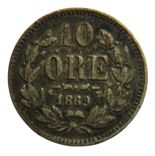 1869 Sweden Silver 10 Ore Coin