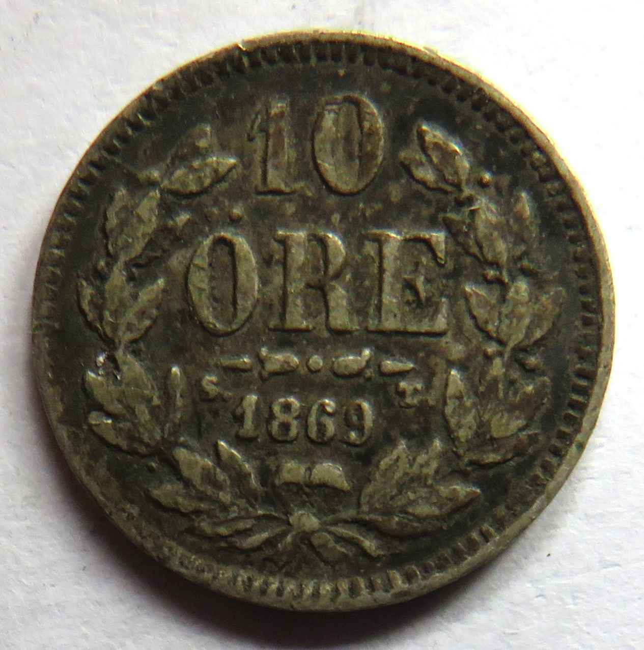 1869 Sweden Silver 10 Ore Coin