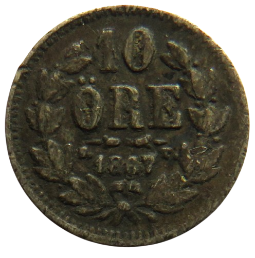1867 Sweden Silver 10 Ore Coin