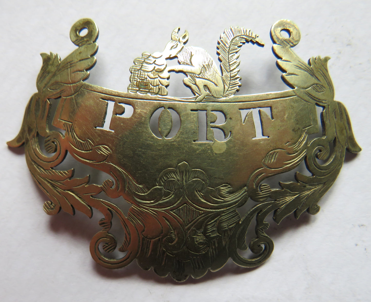 Antique Silver Plated "Port" Decanter Label - Squirrel Design