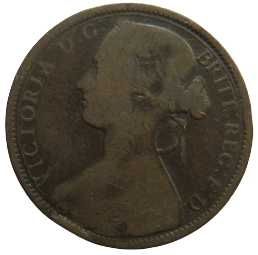 1870 Queen Victoria Bun Head One Penny Coin - Great Britain