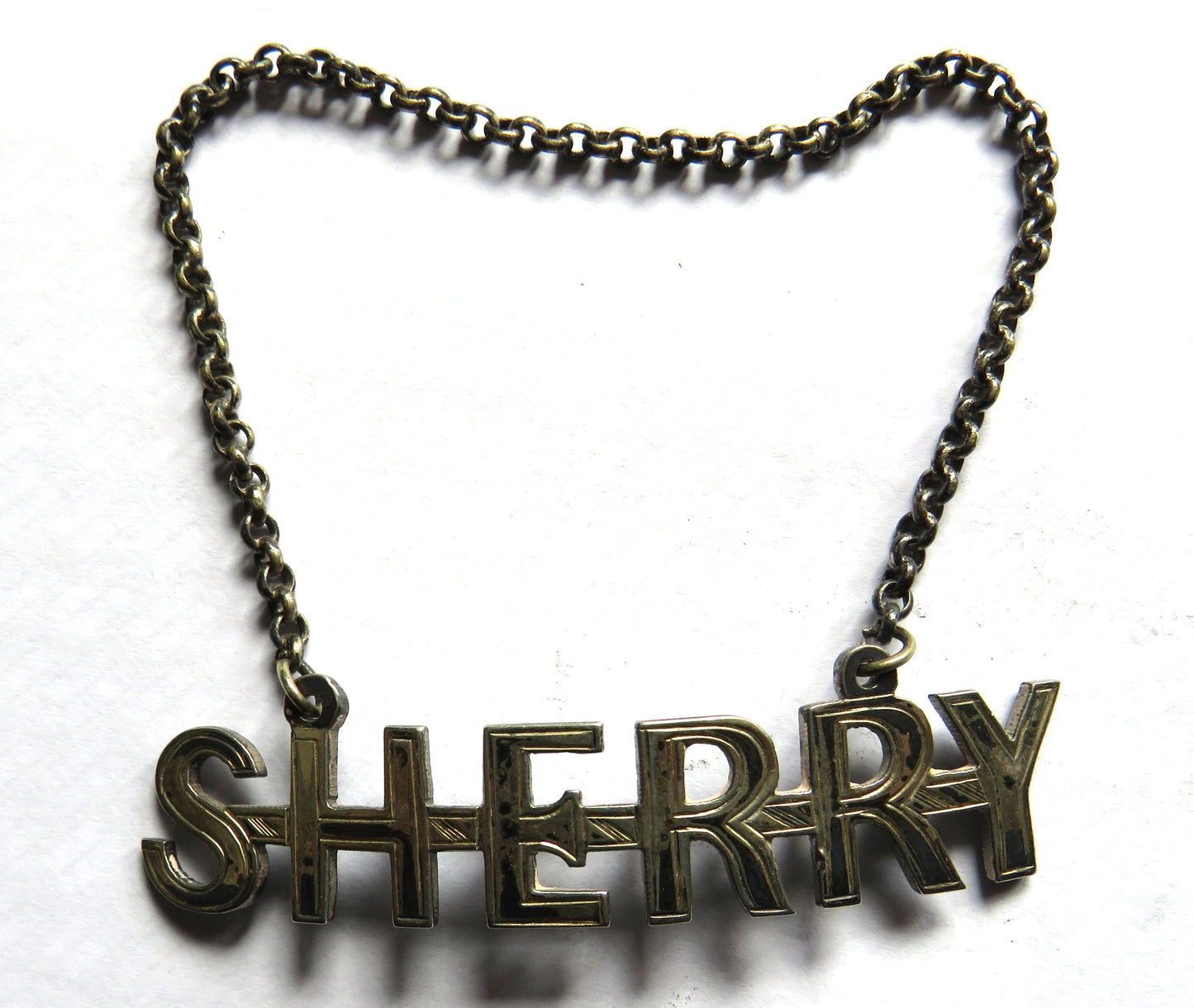 Antique Silver Plated "Sherry" Decanter Label