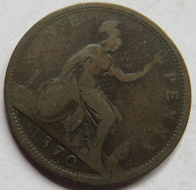 Load image into Gallery viewer, 1870 Queen Victoria Bun Head One Penny Coin - Great Britain
