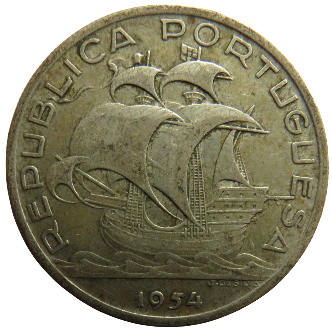 1954 Portugal Silver 10 Escudos Coin