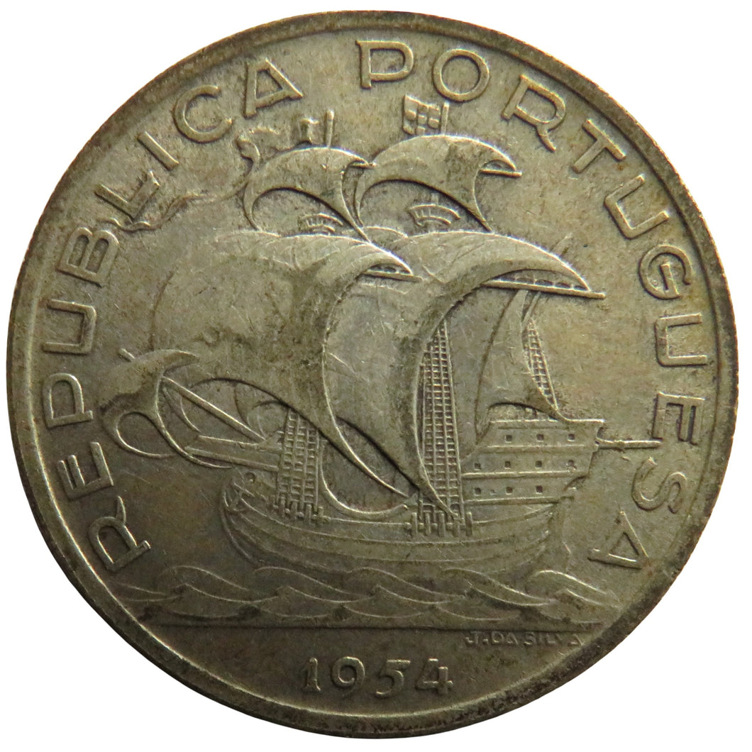 1954 Portugal Silver 10 Escudos Coin