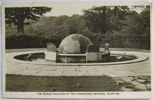 Vintage Postcard of The World Fountain at Livingstone Memorial, Blantyre