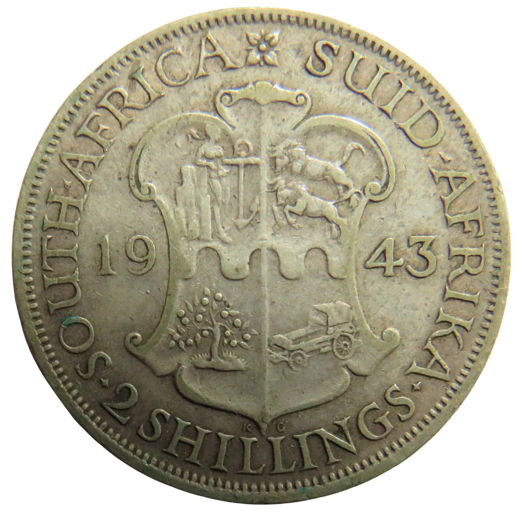 1943 King George VI South Africa Silver 2 Shillings Coin