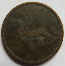 Load image into Gallery viewer, 1862 Queen Victoria Bun Head One Penny Coin - Great Britain
