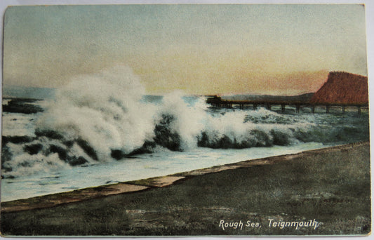Vintage Postcard of Rough Sea, Teignmouth