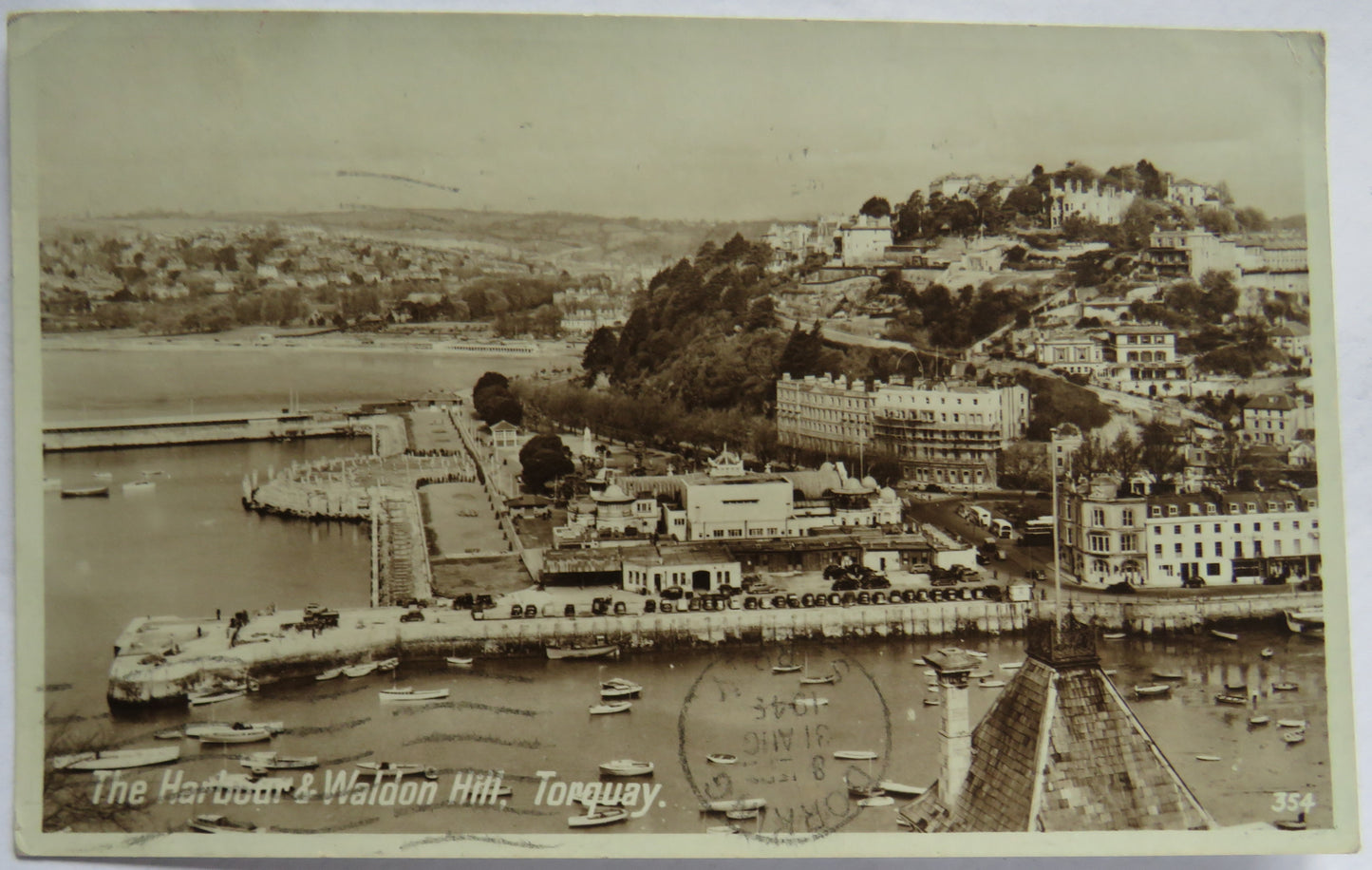 Vintage Postcard of The Harbour & Waldon Hill, Torquay 1949