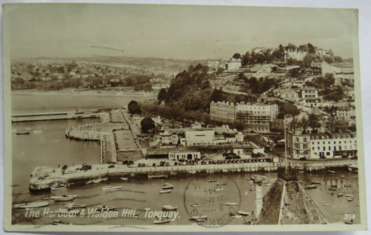 Vintage Postcard of The Harbour & Waldon Hill, Torquay 1949