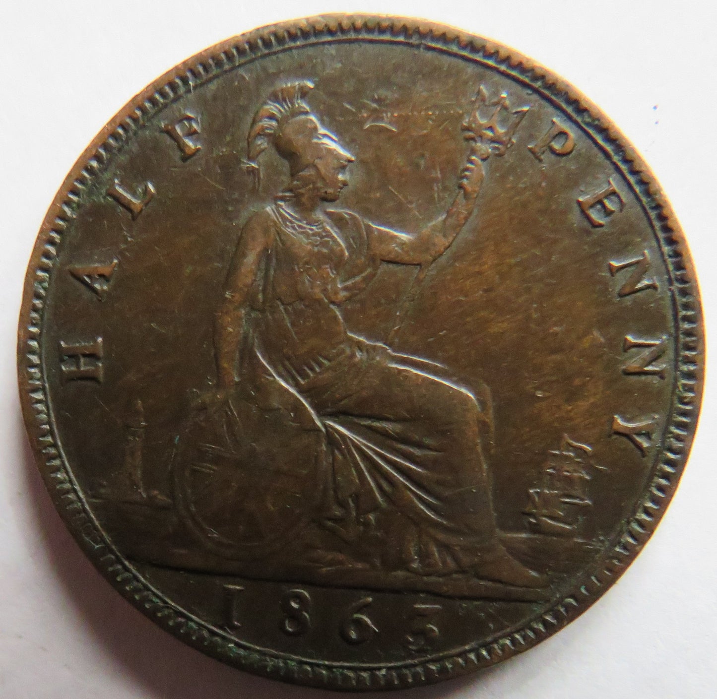 1863 Queen Victoria Halfpenny Coin - Great Britain