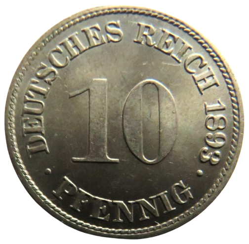 1893-G Germany 10 Pfennig Coin In High Grade