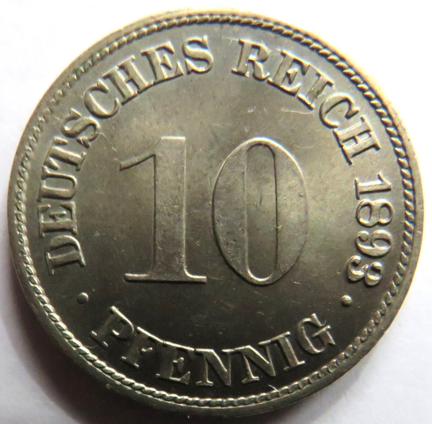 1893-G Germany 10 Pfennig Coin In High Grade