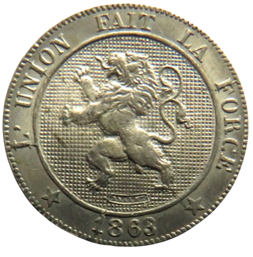 1863 Belgium 5 Centimes Coin In High Grade