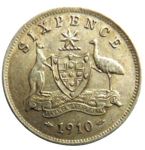 1910 King Edward VII Australia Silver Sixpence Coin