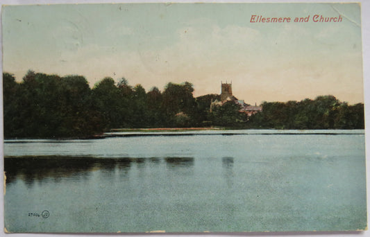 Vintage Postcard of Ellesmere and Church 1912