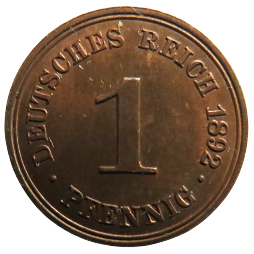 1892-A Germany One Pfennig Coin In High Grade