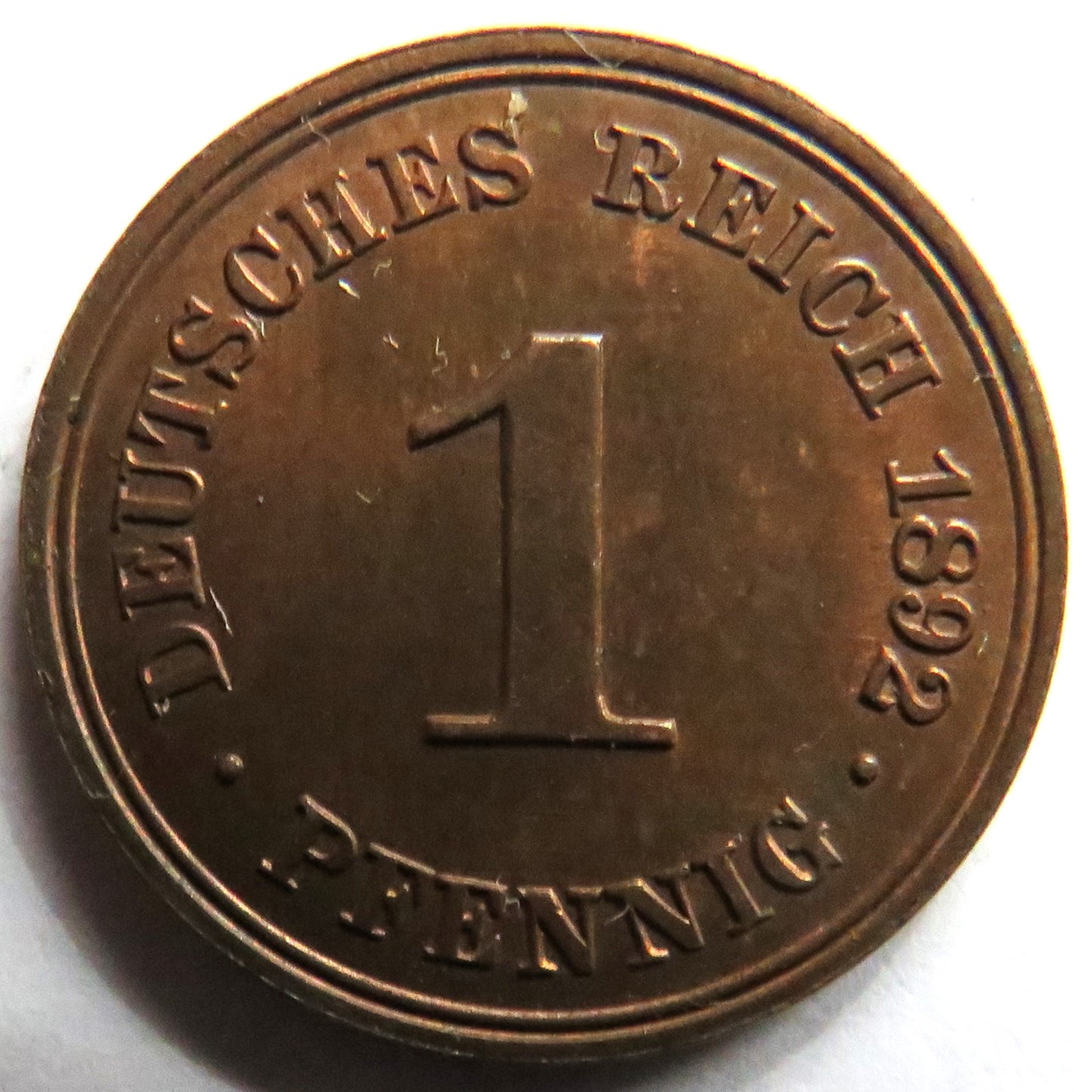 1892-A Germany One Pfennig Coin In High Grade