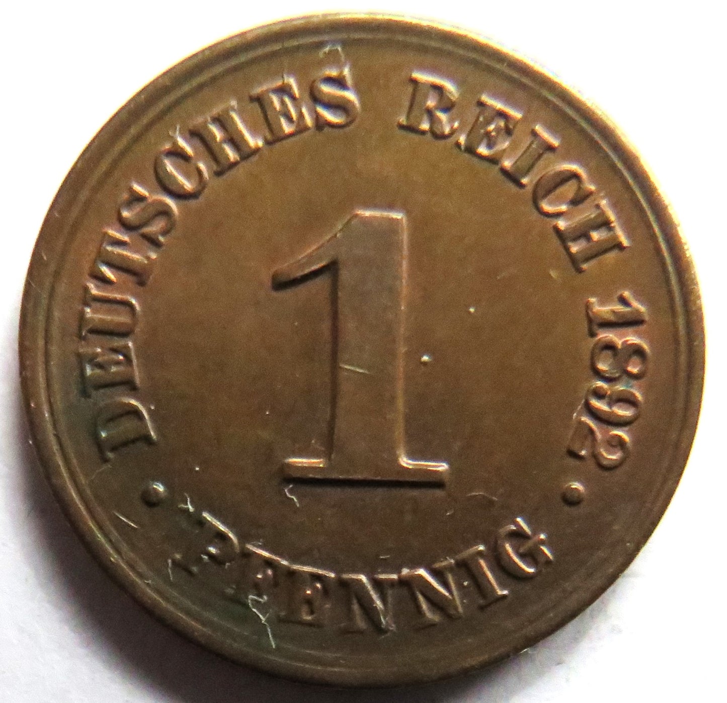 1892-F Germany One Pfennig Coin In High Grade