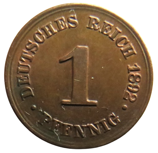 1892-F Germany One Pfennig Coin In High Grade
