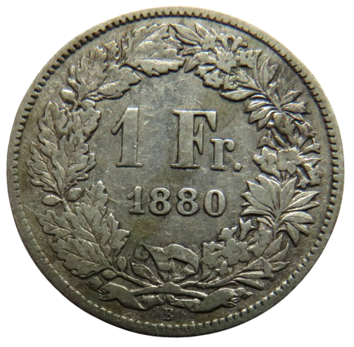 1880 Switzerland Silver One Franc Coin