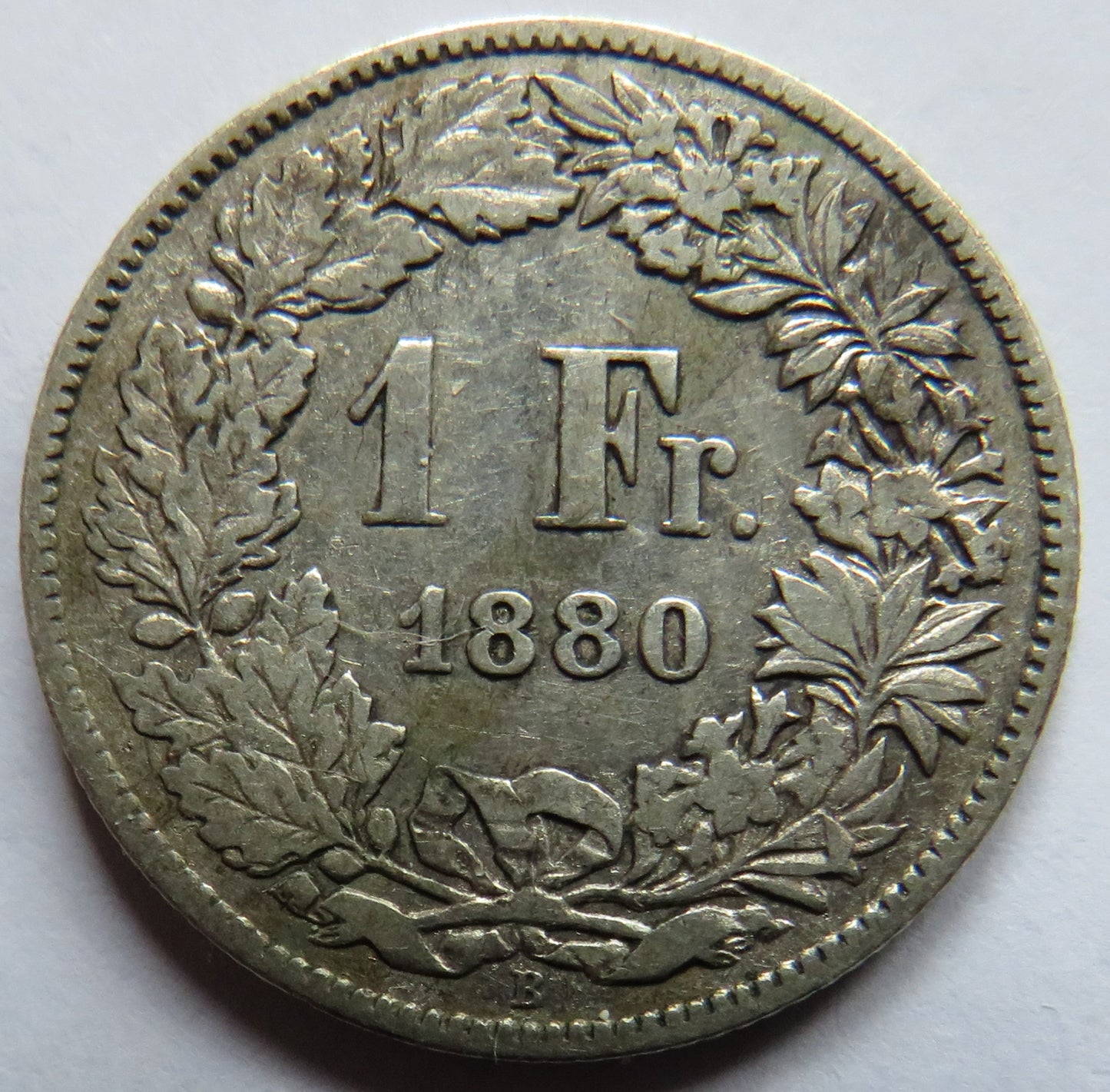1880 Switzerland Silver One Franc Coin