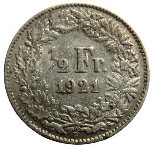 1921 Switzerland Silver 1/2 Franc Coin