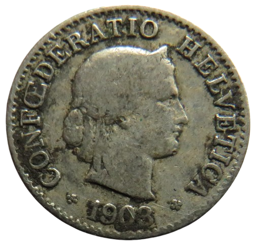 1903 Switzerland 5 Rappen Coin