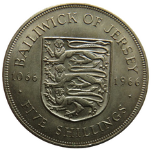 Load image into Gallery viewer, 1066-1966 Bailiwick Of Jersey Five Shillings Coin
