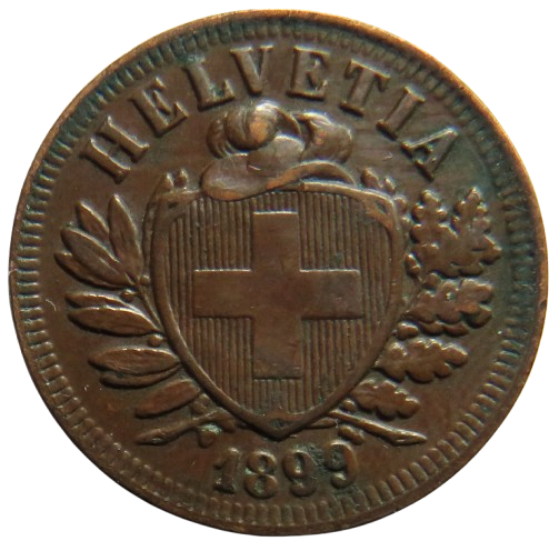 1899 Switzerland 2 Rappen Coin