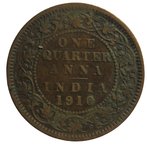 1910 King Edward VII India 1/4 Quarter Anna Coin