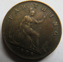 Load image into Gallery viewer, 1879 Queen Victoria Bun Head Farthing Coin - Great Britain
