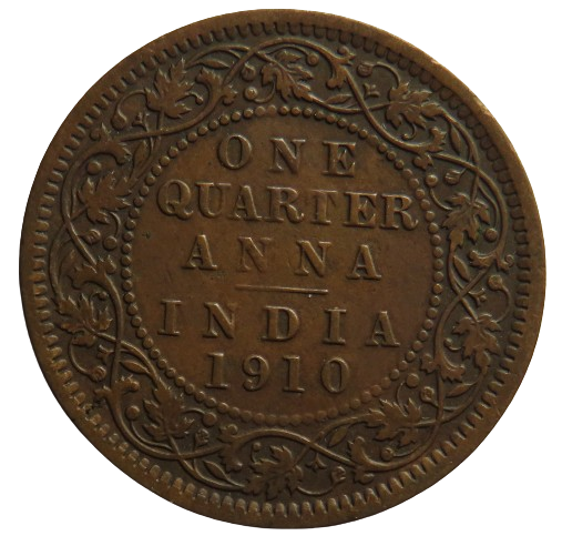 1910 King Edward VII India 1/4 Quarter Anna Coin