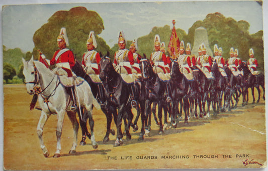 Vintage Postcard of The Life Guards Marching Through The Park 1950