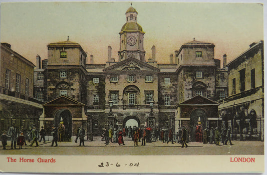 Vintage Postcard of The Horse Guards, London, Date on Front