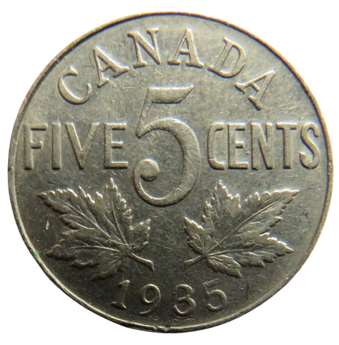 1935 King George V Canada 5 Cents Coin