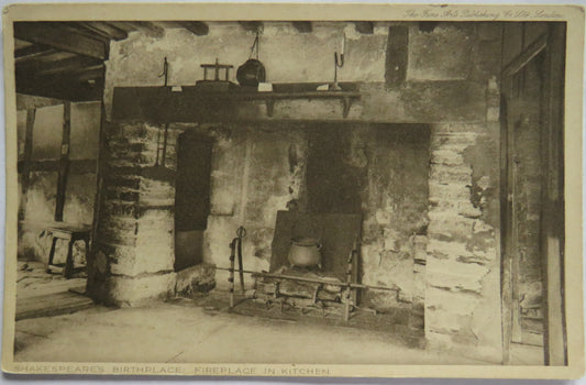 Vintage Postcard of Shakespeare's Birthplace:  Fireplace In Kitchen